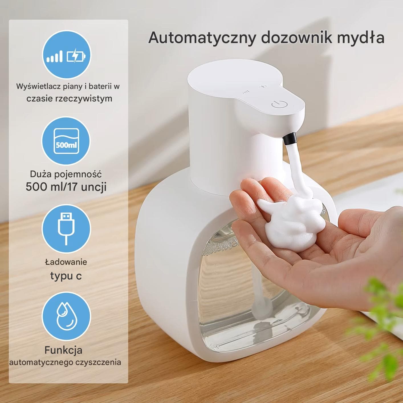 Nowy inteligentny dozownik mydła z czujnikiem, automatyczna myjka do rąk, elektryczny środek do dezynfekcji rąk w pianie, dozownik mydła z detergentem